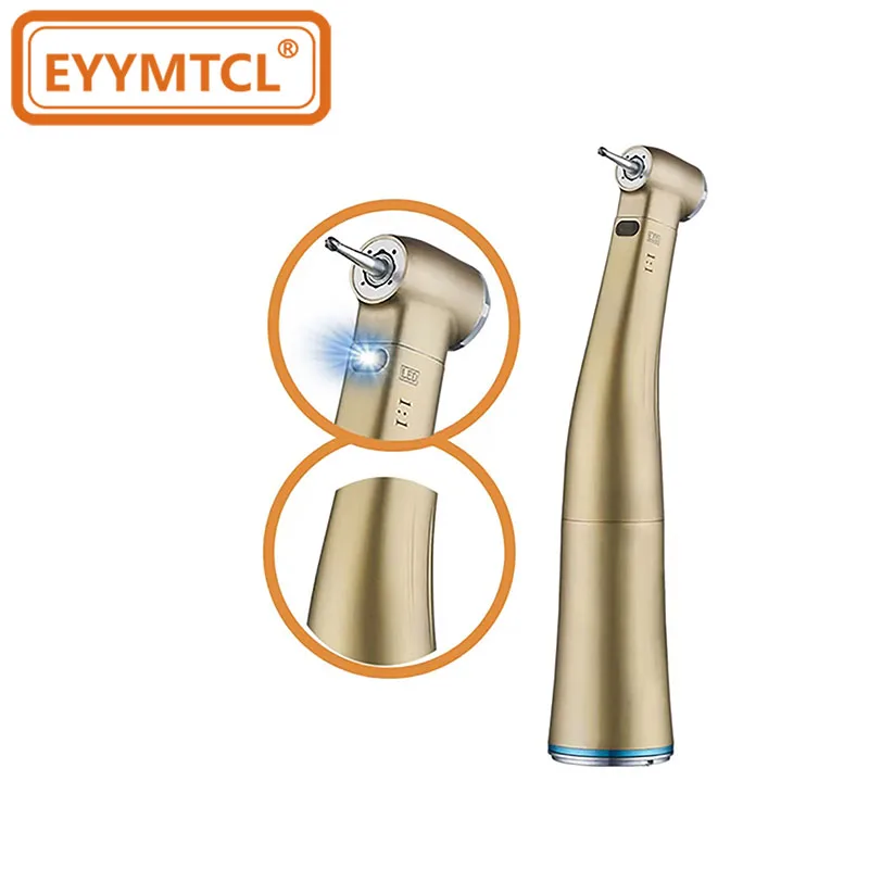 EYY Dental Low Speed Handpiece 1:1 1:5 Ratio Blue Red Rings Fiber Optic LED Inner Water Spray Contra Angle Dentist Air Turbine
