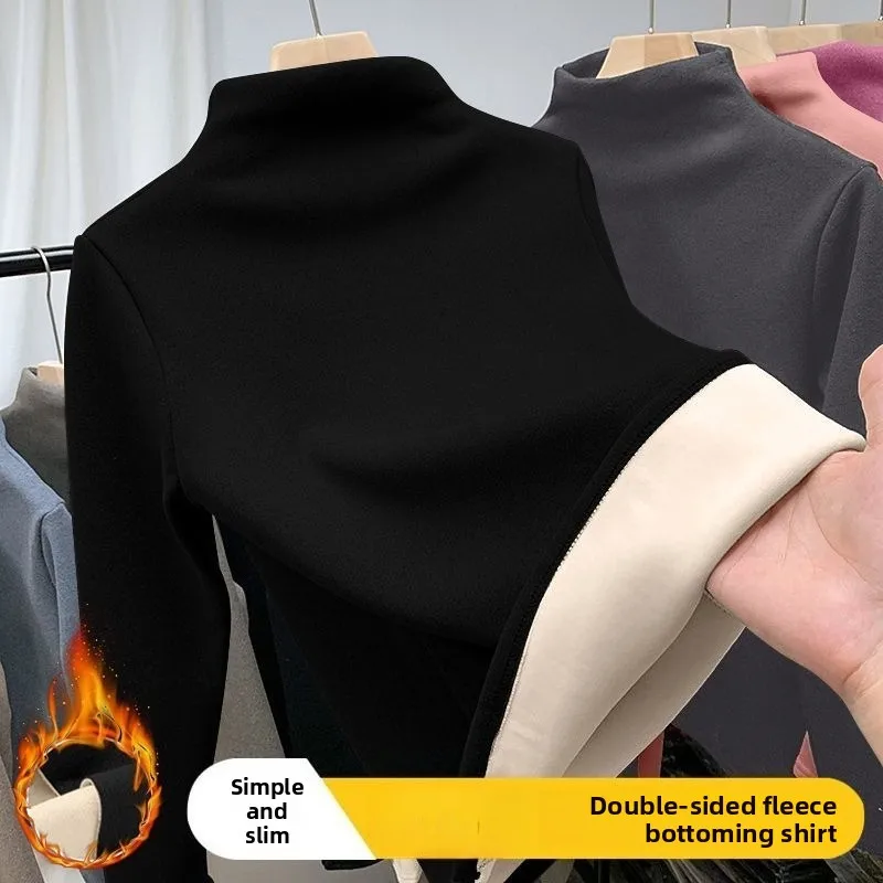 

Осенне-зимнее женское термобелье, рубашка с высоким воротником, однотонная футболка с длинными рукавами, утепленные базовые пуловеры с подогревом