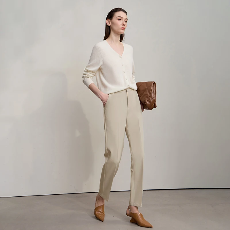 

AMII женские брюки 232, осенние новые офисные универсальные тканые брюки до щиколотки, однотонные простые повседневные брюки для женщин12523172