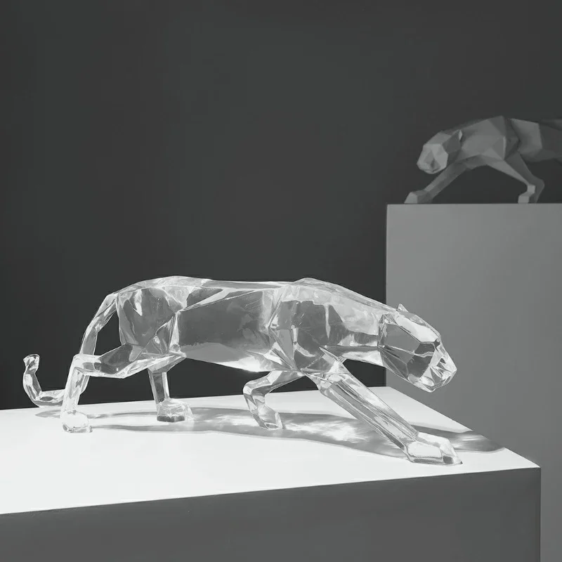 Creative Geometry Transparent Resin Leopard Sculpture Decoration Abstract Art Living Room Study Office Statue Desktop Ornament
