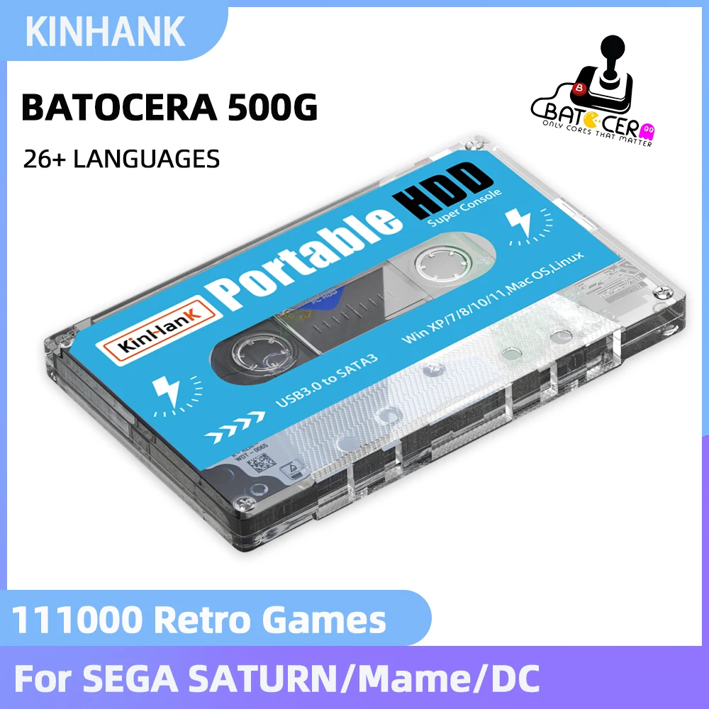 Kinhank Batocera 500G Gaming Hard Drive With 110000 Retro Games For Super Console X PC For PS2/Sega Saturn/Game Cube/WII/DC