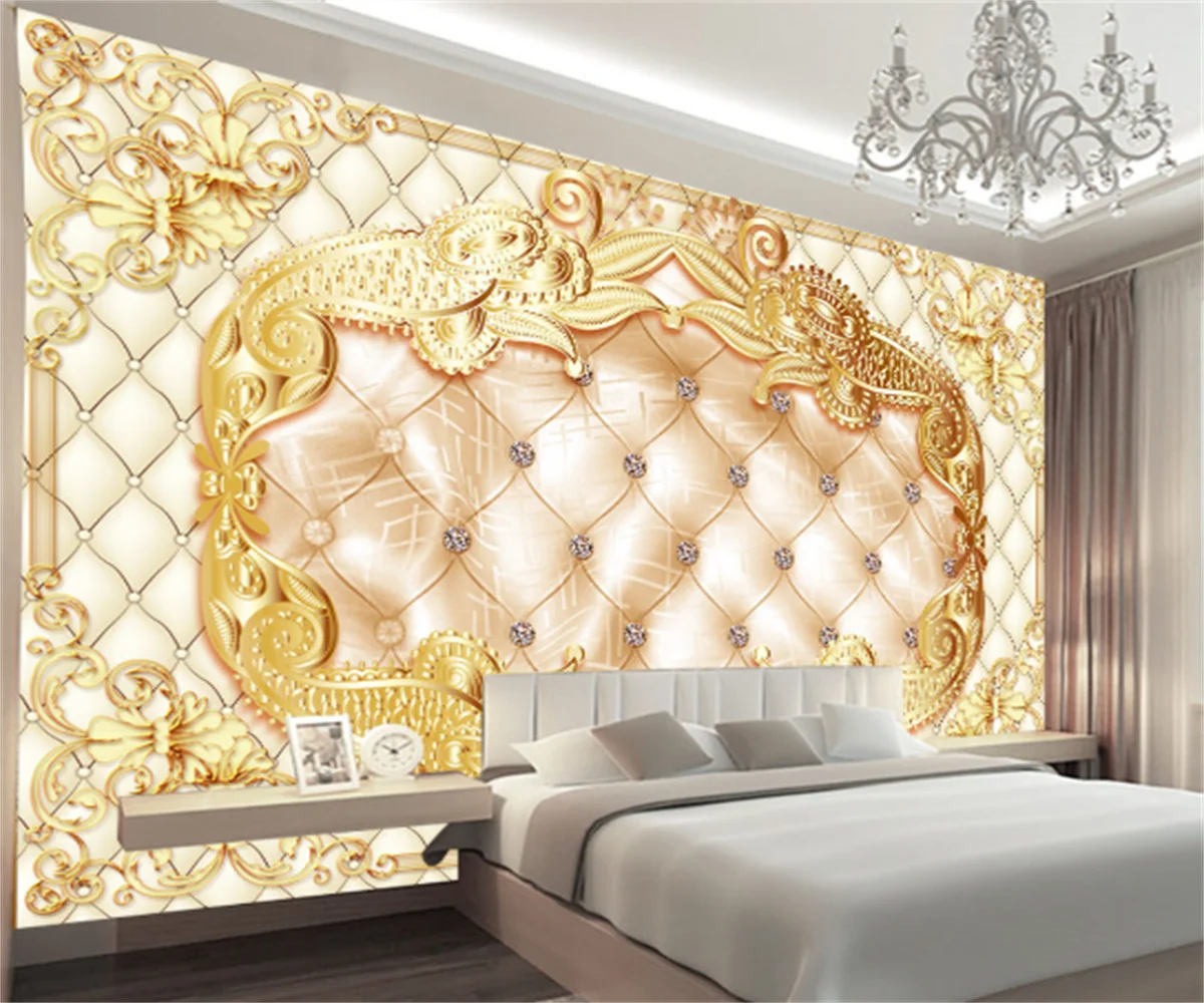 

Hotel tooling background wall painting custom mural luxury European jewelry diamond wallpaper living room TV background wall