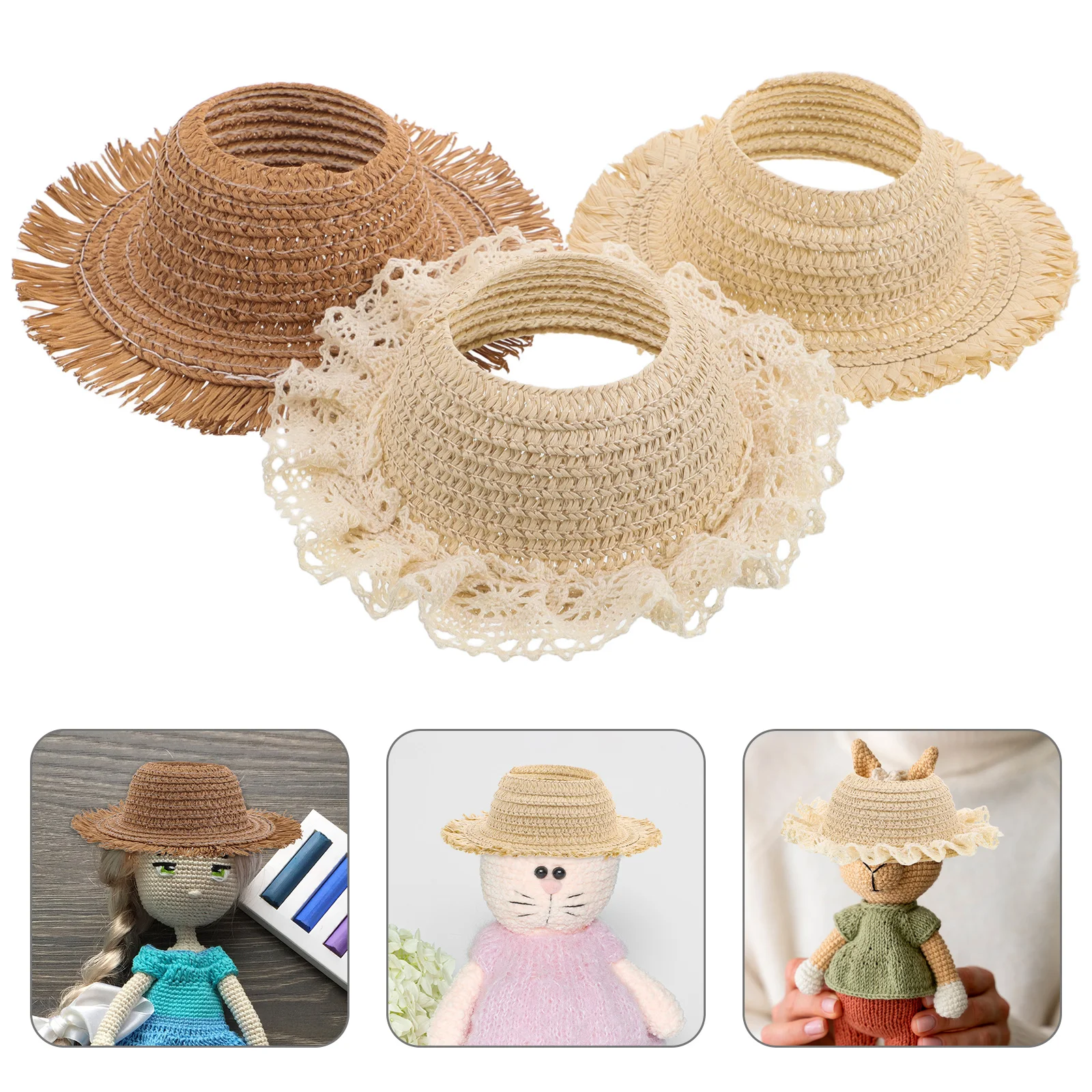 

3 Pcs Braided Straw Hat Hats Mini Crafting Hand-woven Decoration Paper DIY Photo Prop Ladies