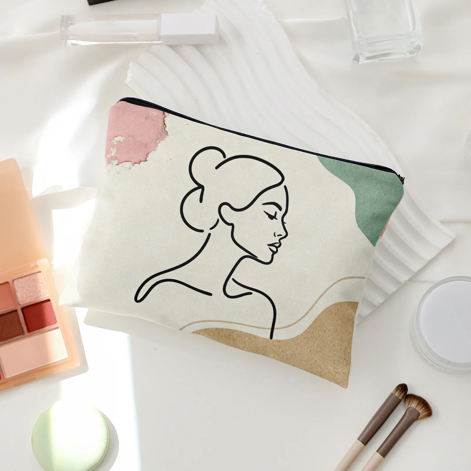 Storage Bag Minimalist Watercolor Blush Makeup Pouch Travel Toiletry Bag with Lining Multi functional Organize Fashion Bags