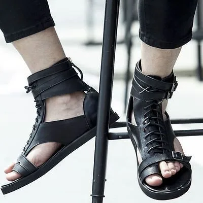 Sommer-Herrensandalen mit Schnürung und Schnalle aus PU-Leder, Römische Sandalen, Schwarz, Atmungsaktiv, für Strand und Outdoor, Lässige Weiße Zehentrenner-Schuhe, Neu 2026 – Detail 3