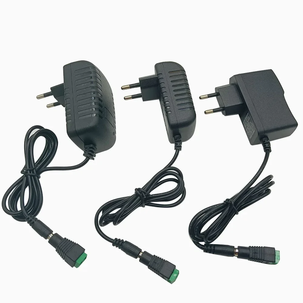 EU plug AC100-240V to DC 12V 1A 3A 12W with display power adapter cable, used for LED strip lights/with connectors