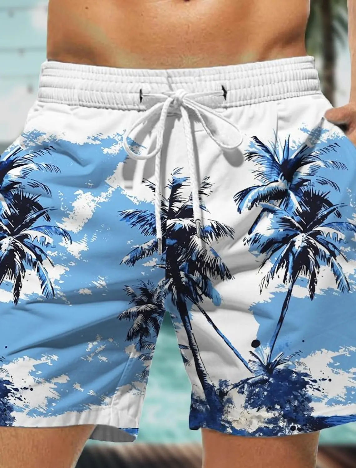 Fashion Coconut Tree Men\'s Board Shorts Hawaiian Shorts Swim Trunks Drawstring Short Holiday Beach Streetwear Harajuku