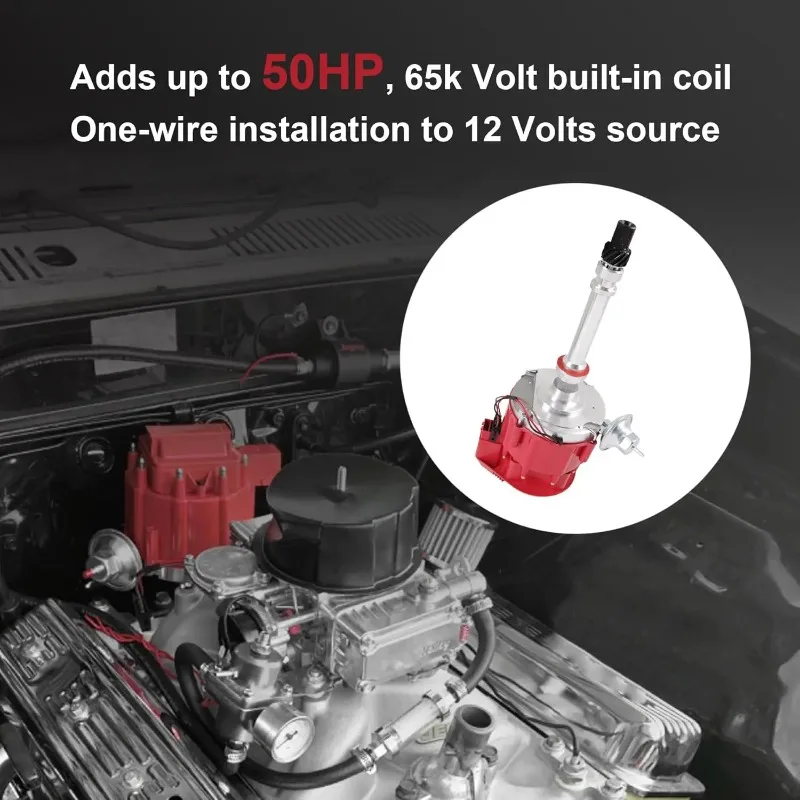 HEI موزع الإشعال الإلكتروني 65K لفائف بديلة لشيفي SBC BBC 305 350 454 5.0L 5.7L 7.4L 8.2L V8 Red Super Cap · Hot