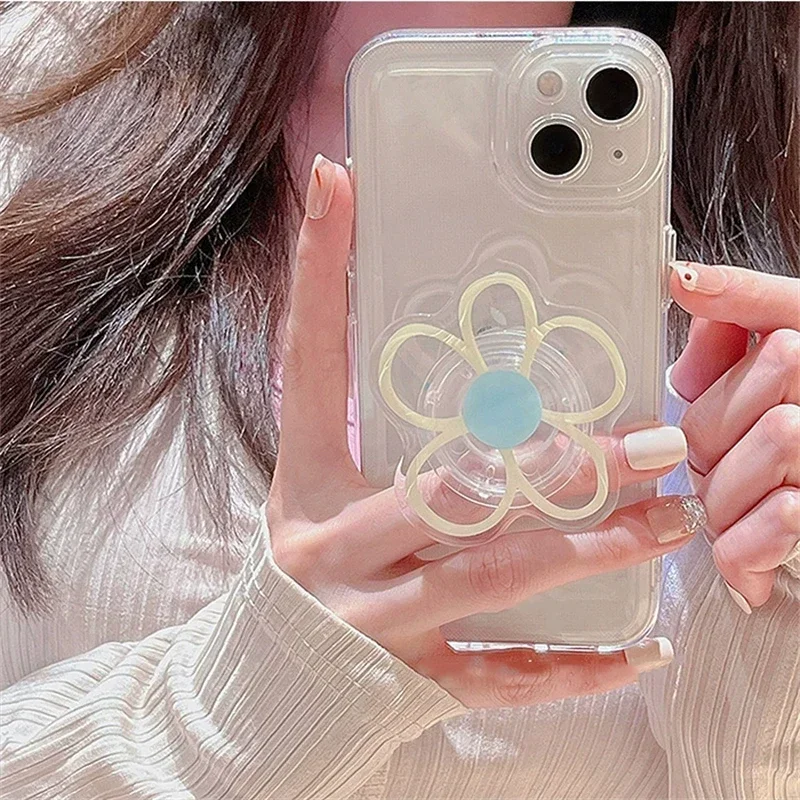 INS Korea 3D Cute Flower Transparent Phone Holder Grip Tok Griptok Support for IPhone 14Pro Accessories Folding Finger Stand