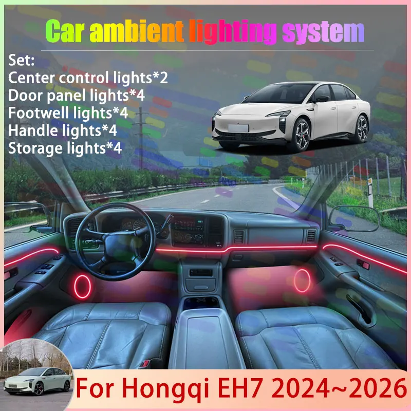 

For Hongqi EH7 2024 2025 2026 2/24 in 1 Car Atmosphere Light Lamp RGB Shade Ensemble Streamer Atmosphere Set Auto Accessories