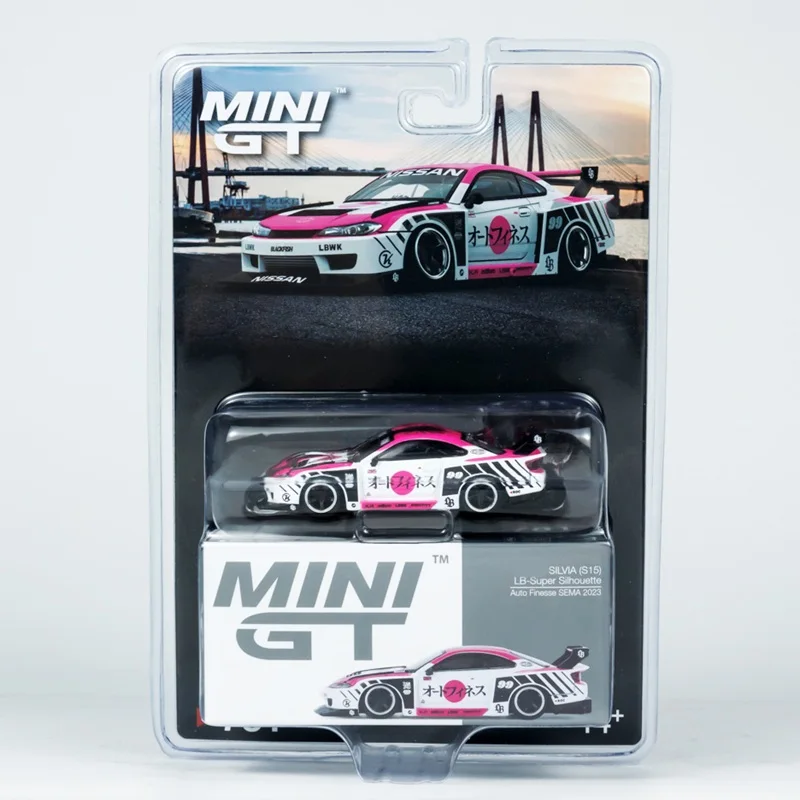 

MINI GT 1:64 LBWK LB Super Silhouette S15 SILVIA Auto Finesse SEMA 2023, розовый, белый, 781, блистерная посылка, литая под давлением модель автомобиля