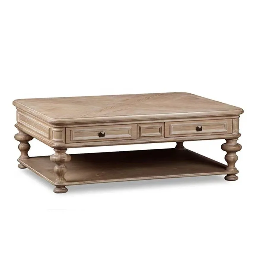 #French retro solid wood coffee table American villa tea table TV cabinet combination living room square large coffee table hous