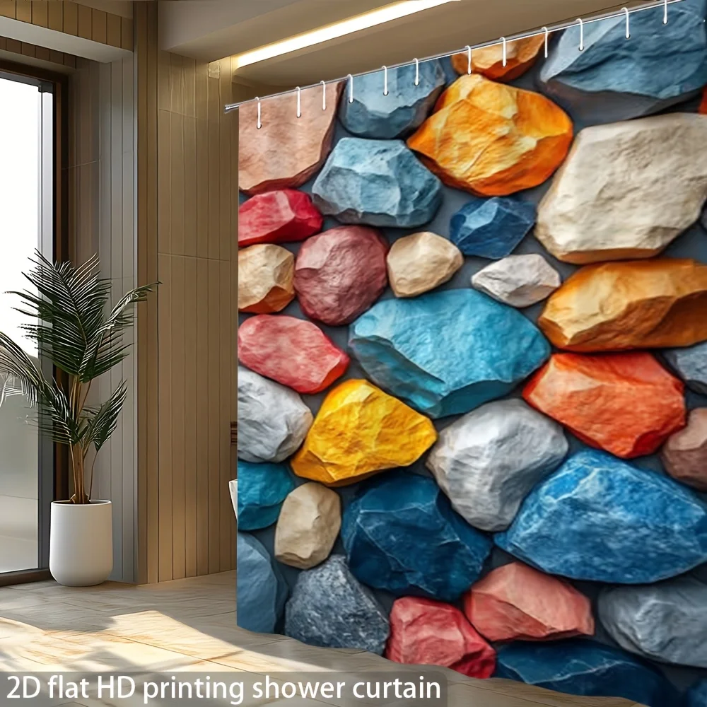 Realistic Stacked River Stones Shower Curtain Waterproof Bathroom Decor Modern Home Shower Curtain