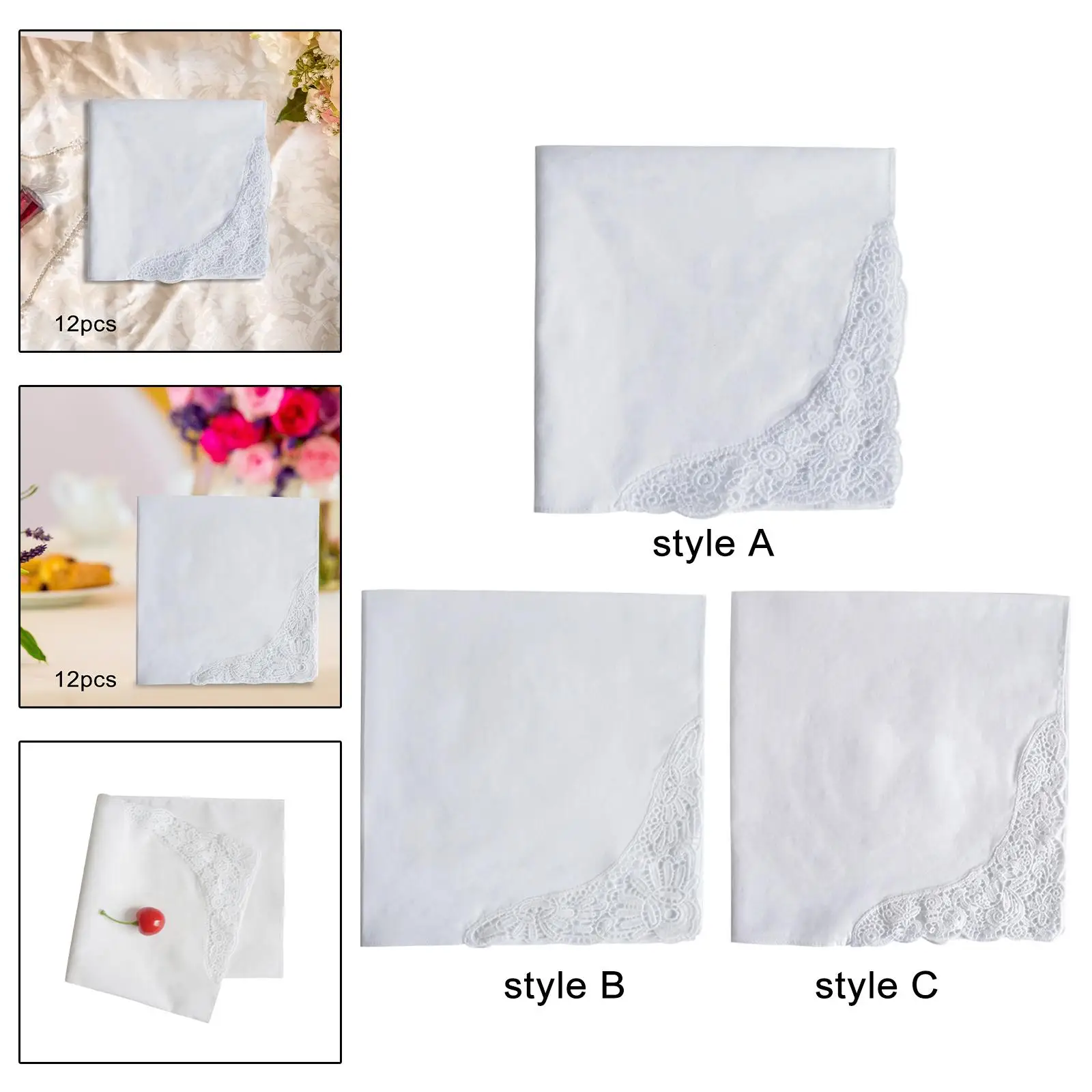 12Pcs Wedding Hankies White Handkerchief Bandanas with Lace Edge Ladies Hanky