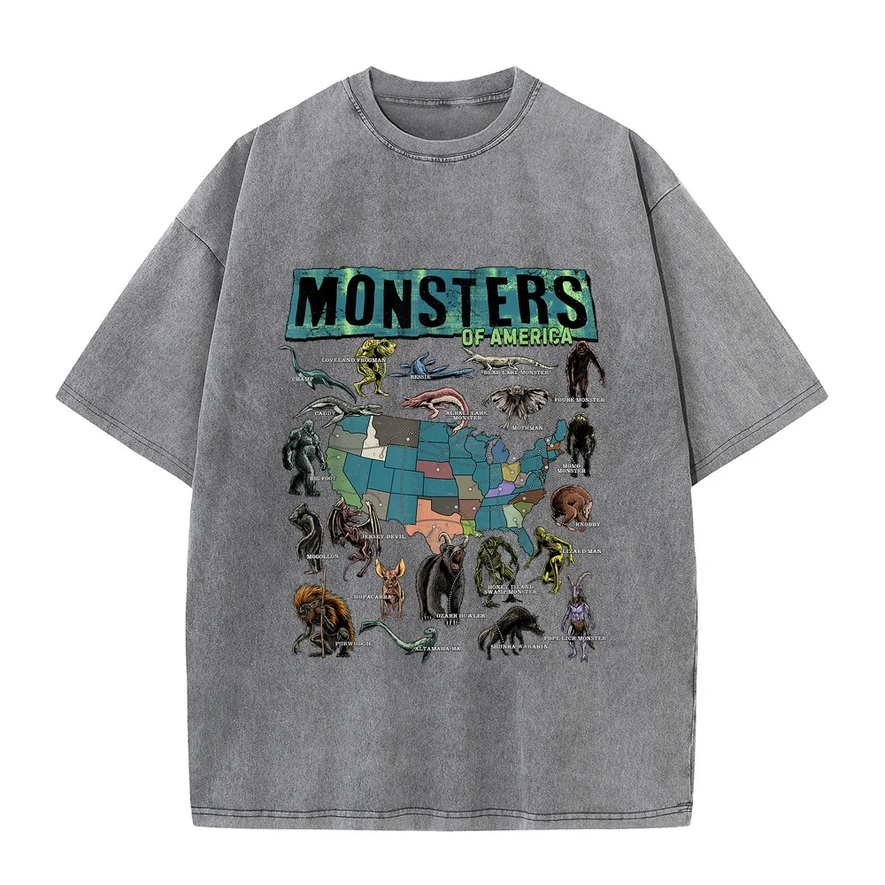 Cryptid Monsters of America Folklore Creature Cryptozoology T-Shirt Tee Shirt T Uomo Firmate 빈티지 Full Size 100 Cotton American
