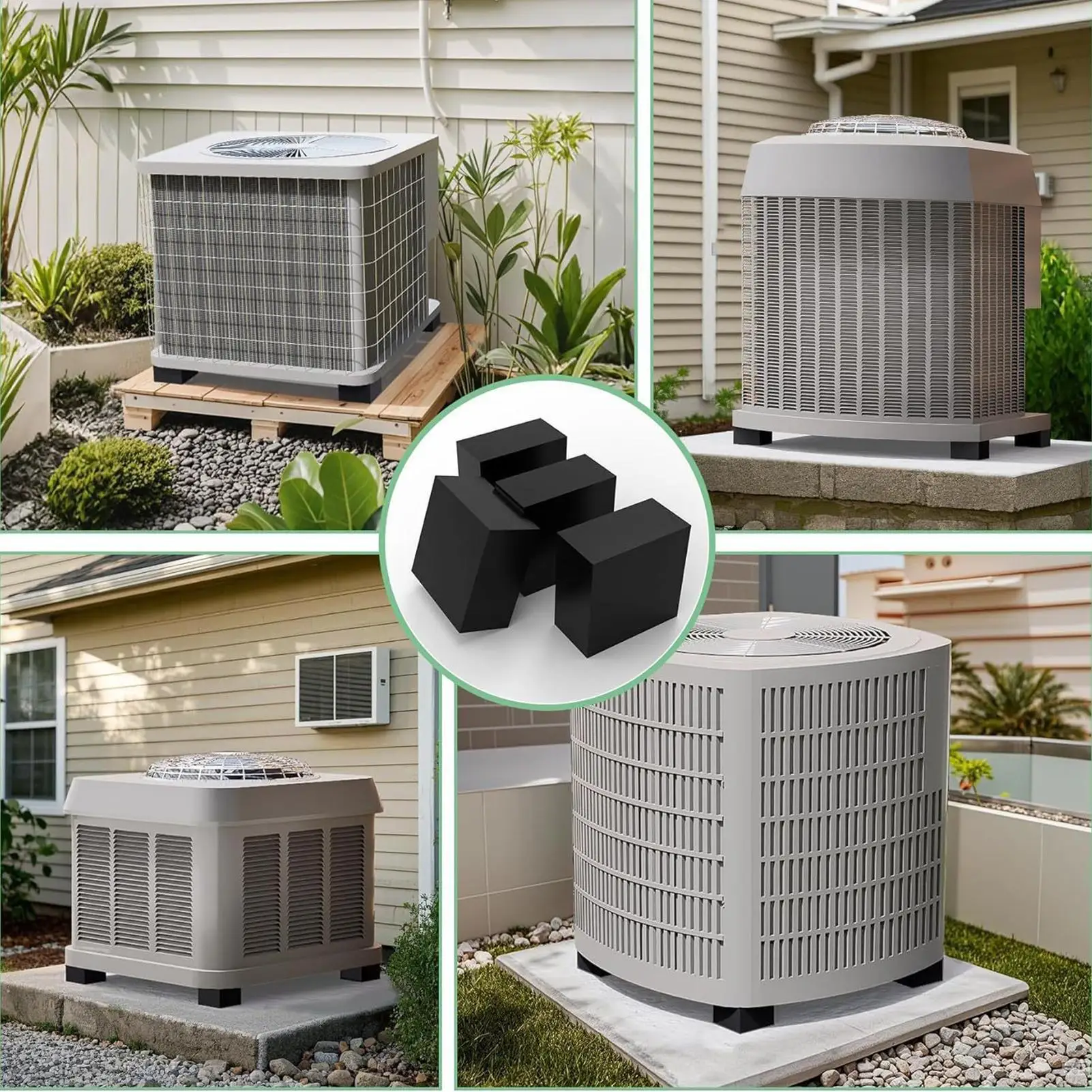 แผ่นรองกันสั่นสะเทือน แผ่นรองยางสำหรับเครื่องอัดอากาศ 4 ชิ้น บล็อกกันกระแทกสำหรับอุปกรณ์ภายในบ้าน ระบบคอนเดนเซอร์ HVAC