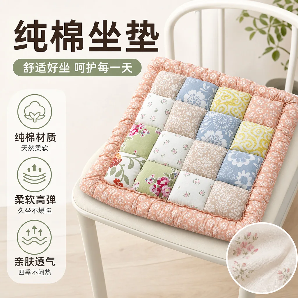 Pastoral Fresh Office Cushion Korean Style Pure Cotton Patchwork Seat Pad Chair Cushion for Home Office Decor New Arrival