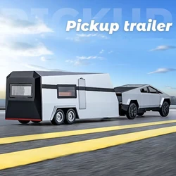 1/32 Tesla Cybertruck Pickup Trailer Alloy Car Model Diecasts Metal Toy Off-road Vehicles Truck Model Sound and Light Gifts