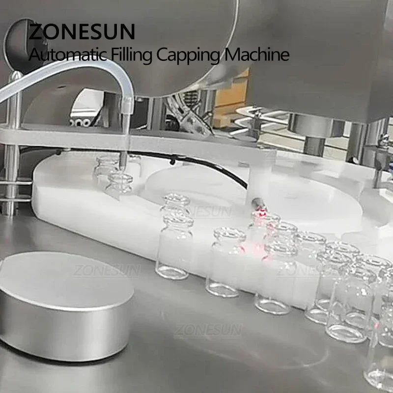 ZONESUN-máquina automática de prensado de tapas de llenado de botellas de penicilina líquida Oral de escritorio con alimentador de tapas
