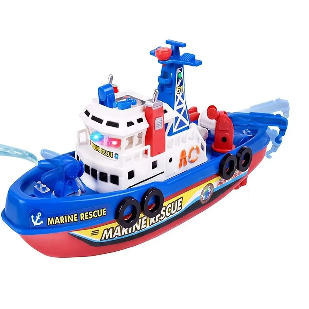 Bateau électrique à pulvérisation d'eau, jouet avec lumière LED, bateau de sauvetage pour bébé, hors-bord marin électrique, son musical, jouets de bain pour bébé, cadeau pour enfants