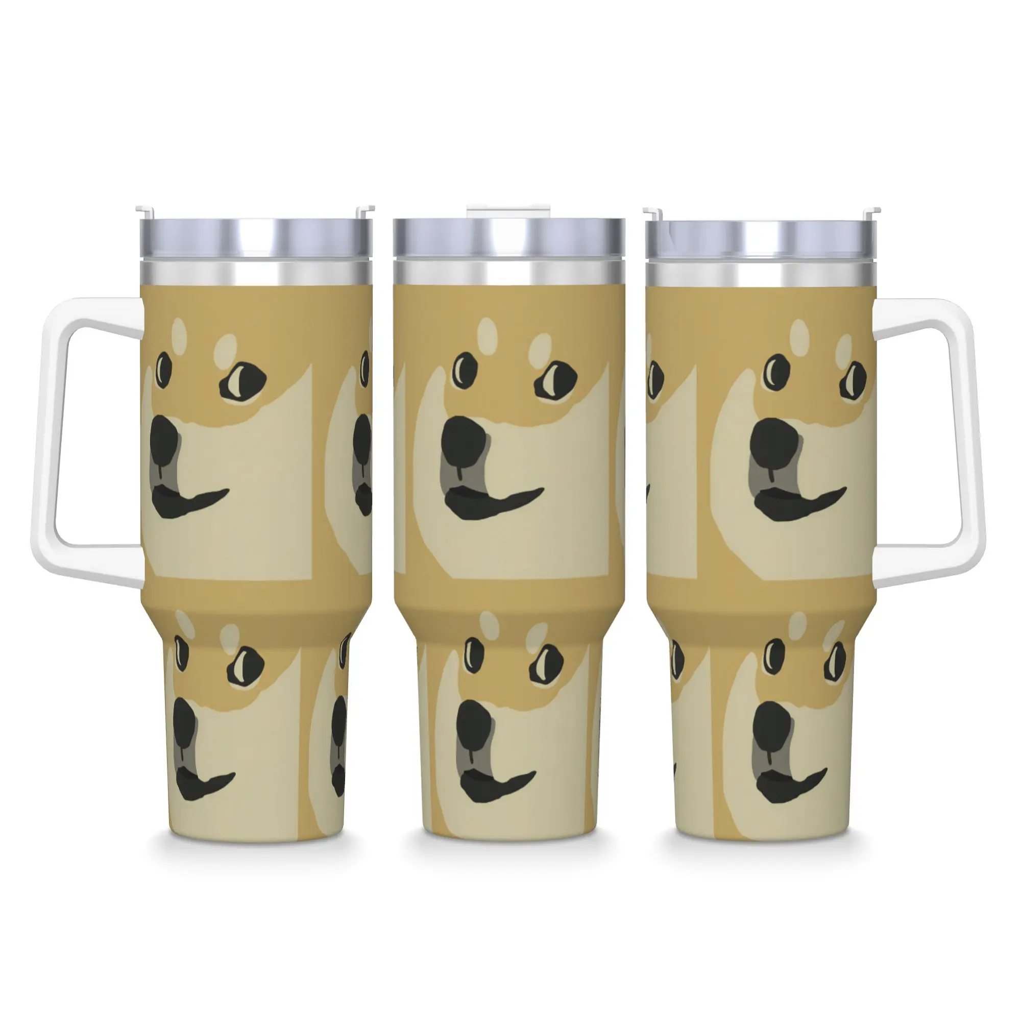 Stainless Steel Tumbler Shiba Inu Face Coffee Mug  Leakproof Cold Drink Car Mugs Camping Custom Water Bottle