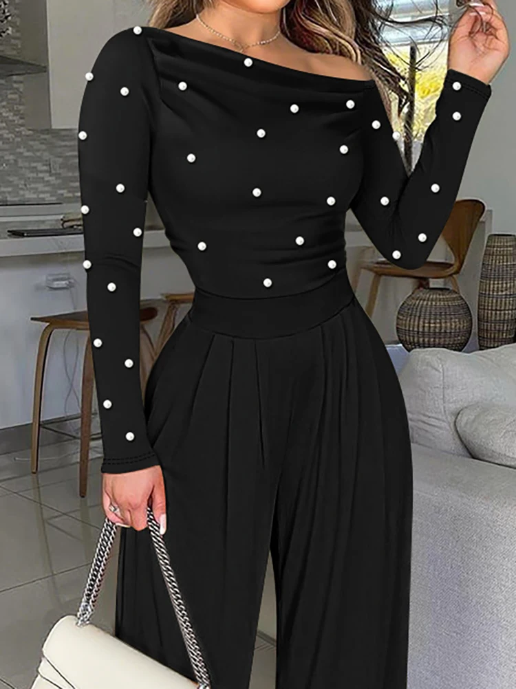 

New Spring Polka Dot Printed Casual Romper Fashion Irregular Wide Leg Playsuit Women Diagonal Collar High Waist Office Jumpsuit