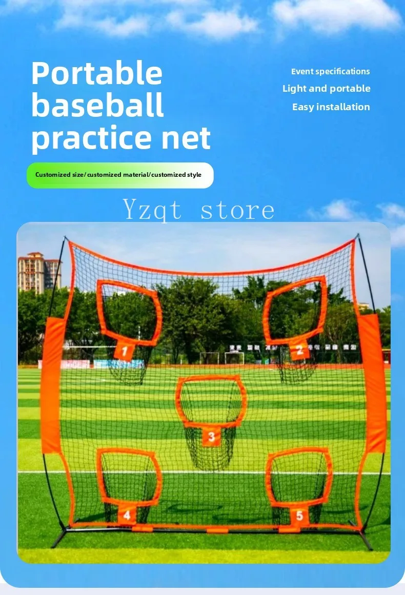 Cross-border portable baseball net 5 target holes practice net softball football throwing training net processing customization