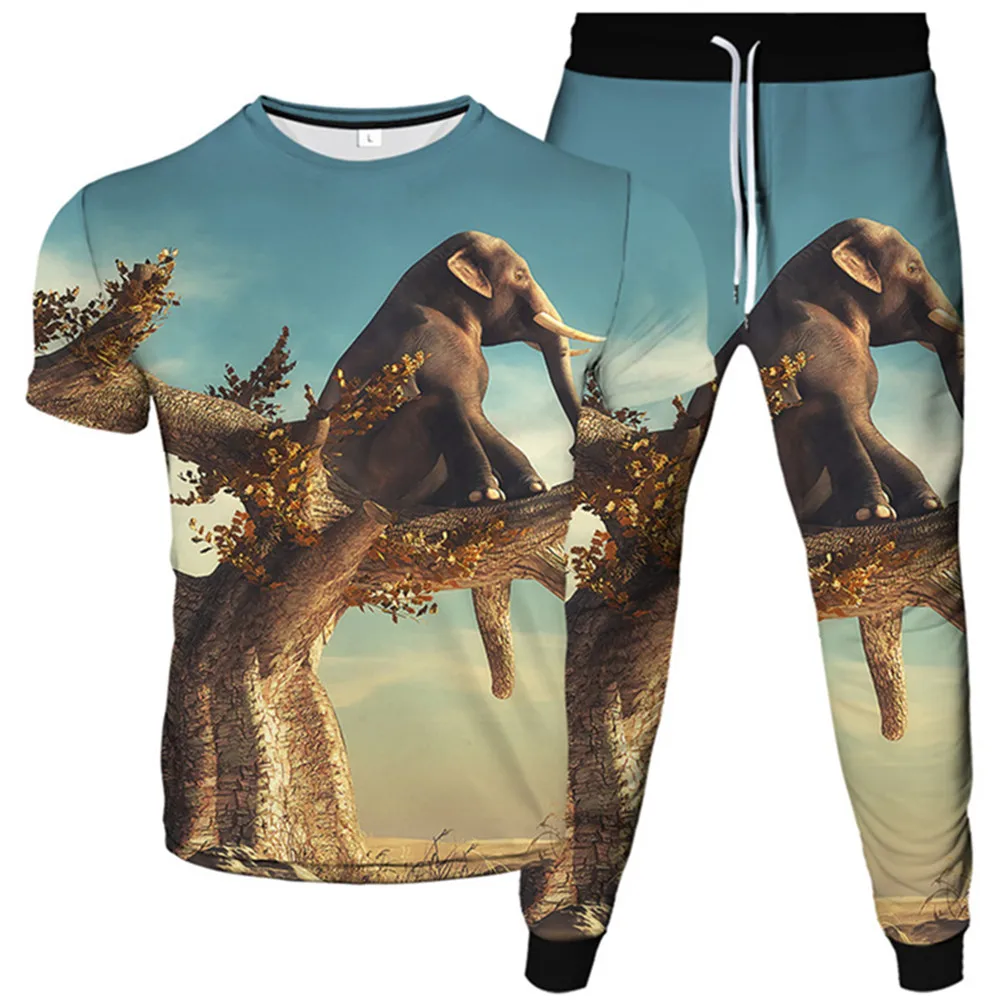 Animal Elephant Paint Totem 3D Print Men Women Tracksuit T-Shirt+Trousers 2Pcs Sets Clothes Female Male Fashion Suit Size S-6XL