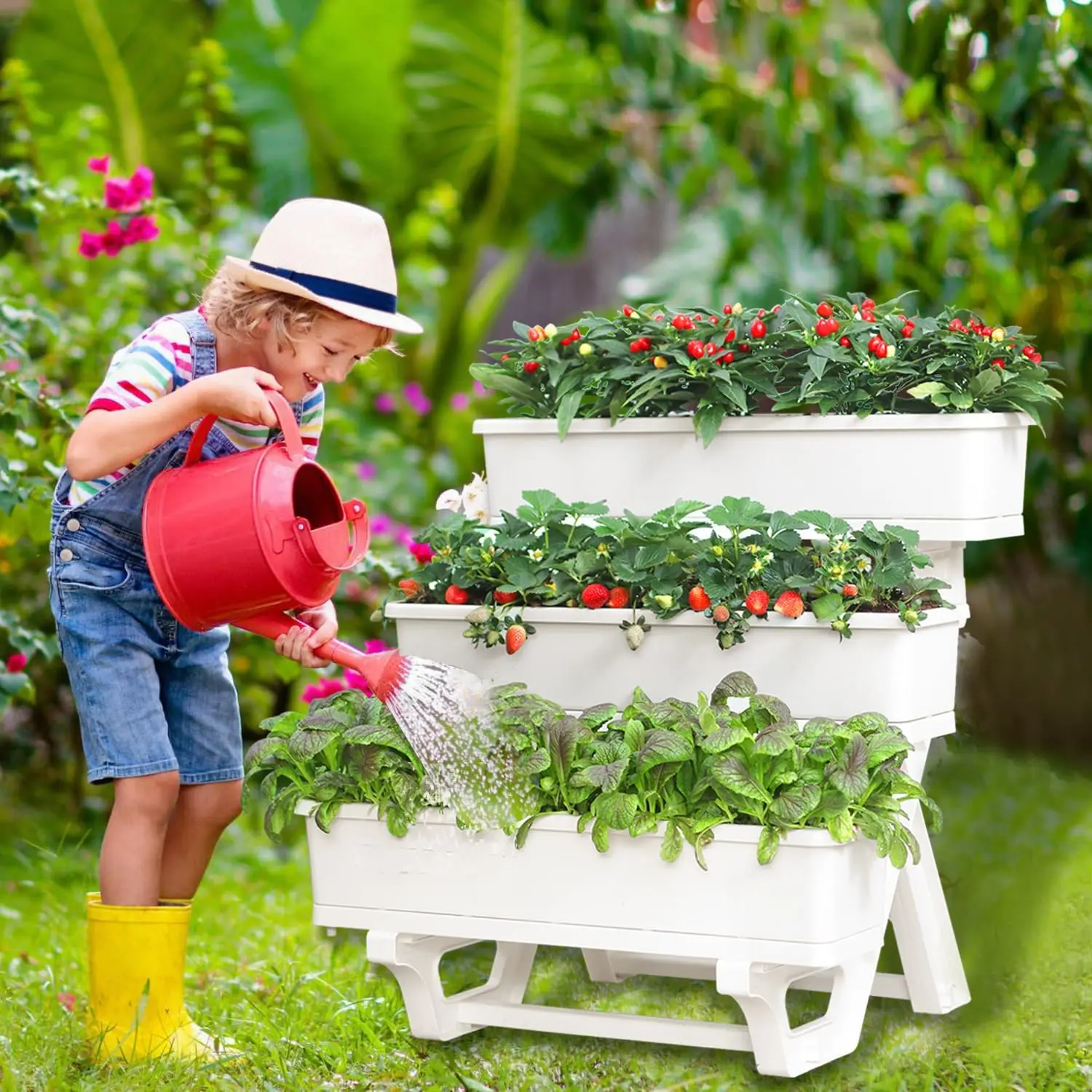 

Planters for Outdoor Plants 3 Tiers Vertical Raised Garden Bed Freestanding Elevated Planter with Planter Tray for Indoo