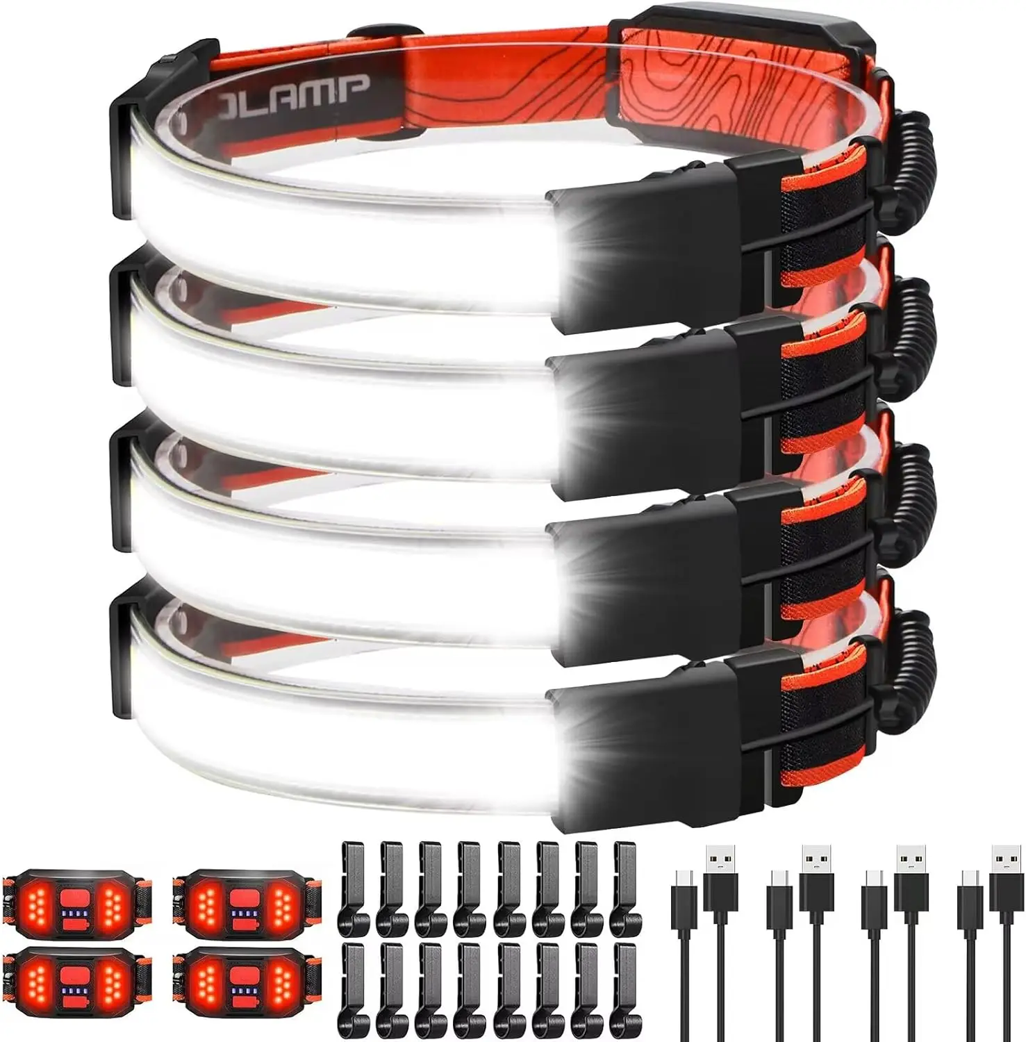 

Перезаряжаемый USB-налобный фонарь на 1000 люмен с красным задним фонарем, 230 г. ° Broadbeam, водонепроницаемая каска для кемпинга, бега и пешего туризма