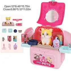 Hot selling girl kids other role house pretend play for grooming pet care toys set with backpack box 2 in 1