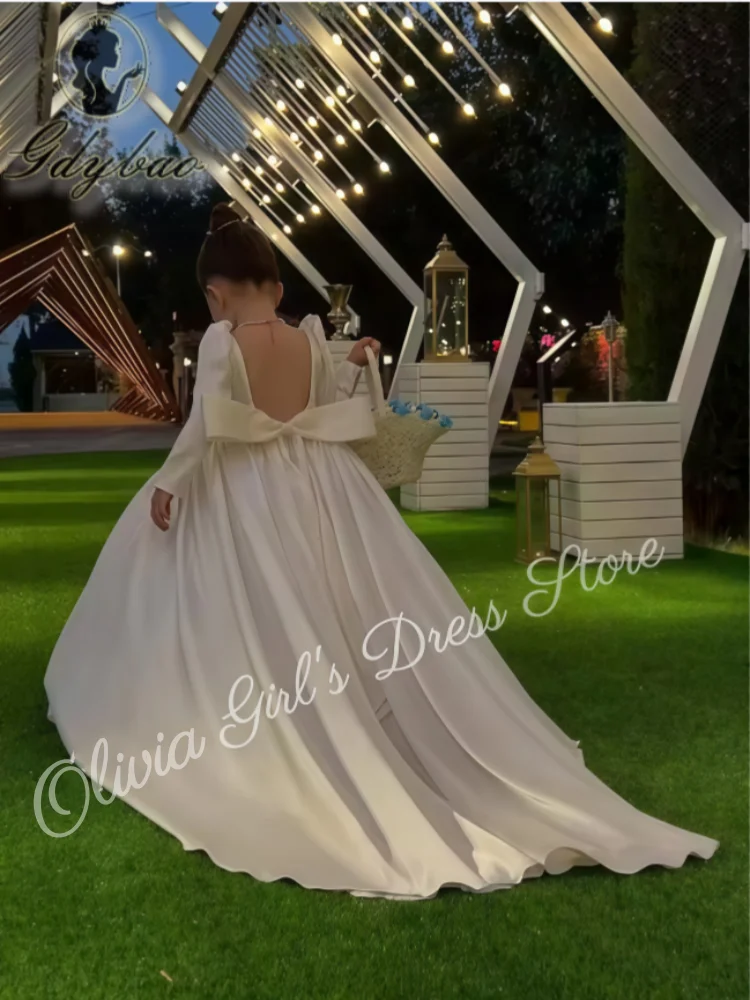 

Классическое платье для девочки с круглым вырезом, цветочным узором и бантом на спине, без спинки, для свадебной вечеринки, длиной в пол, для дня рождения.