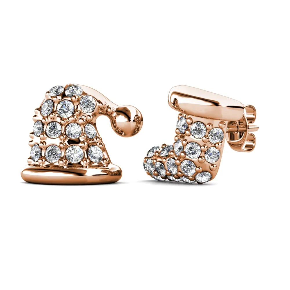 Daisini Christmas Stocking Hat Stud Earring Quality Brass with 18K White Gold Plated Embellished with Premium Swarovski Crystals