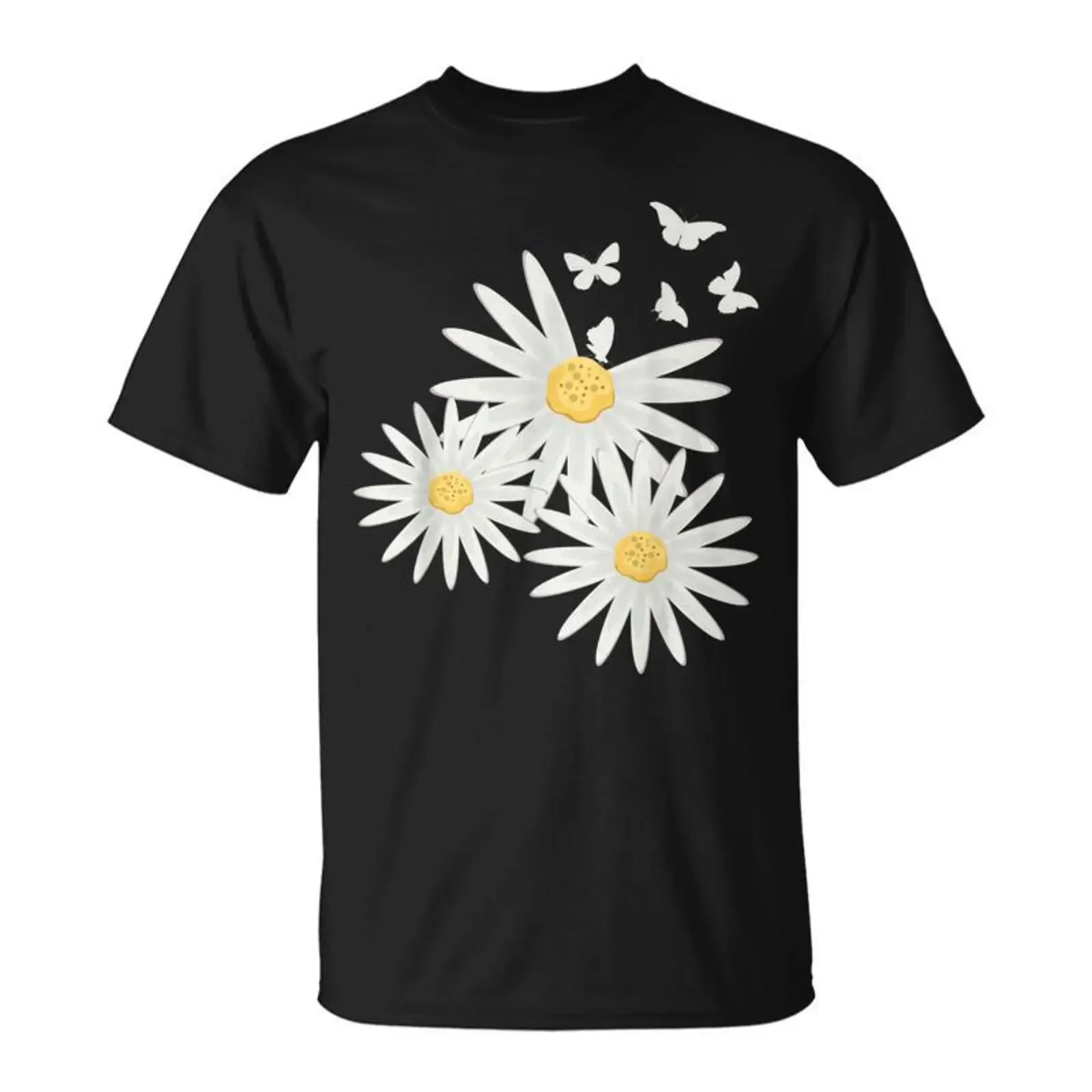 Papillons Pâquerettes S Fleur Mignon T-Shirt Cadeauxyz Vintage Washed Stylisch Atmungsaktiv Lässig Grafik Stretch