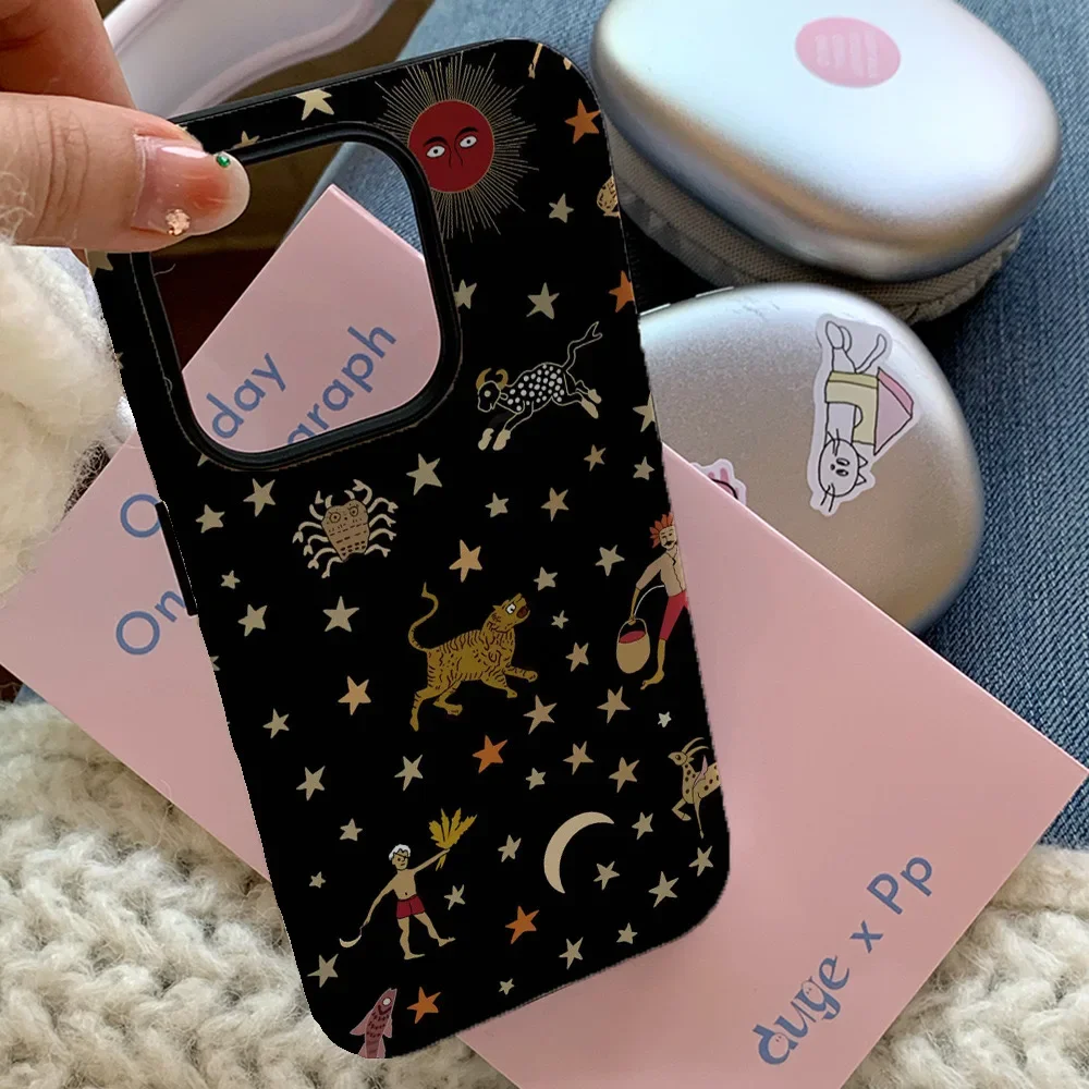 Ins Animal Star Art Black Case Suitable for IPhone 15 Plus Oil Painting Flower Double-layer 2-in-1 Phone Case 14 13 12 11pro XR