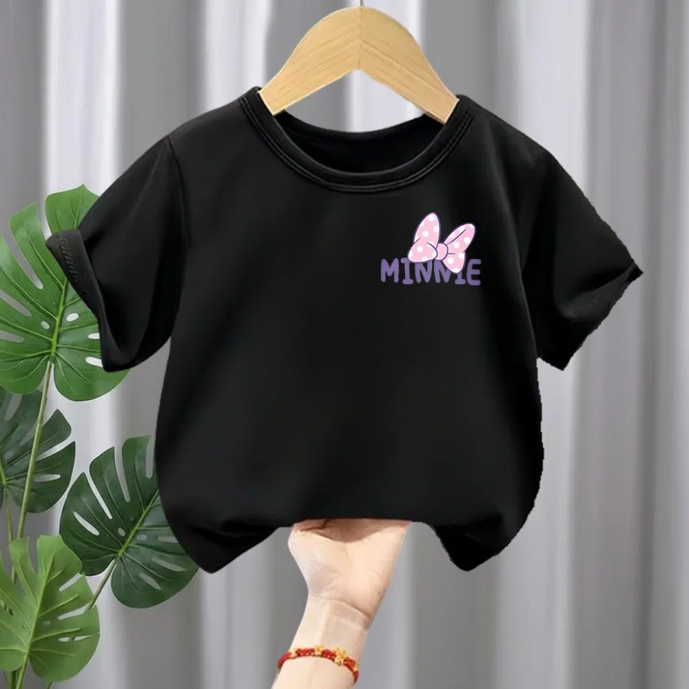 

Новая летняя футболка 2026 года с принтом Минни для девочек, повседневная, модная, с круглым вырезом, с коротким рукавом, детская летняя одежда для улицы