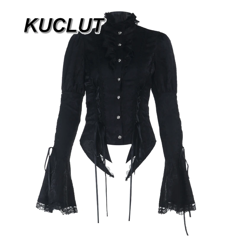 

Women's 3 Pieces Sets Halloween Elegant Outfit Gothic Subculture Autumn Girl Long Sleeve Top and Half Short Skirt Set