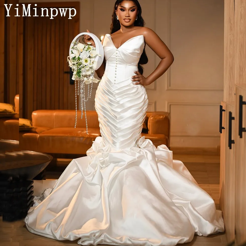 2026 Elegant Satin Mermaid Wedding Dresses for Bride Sweetheart Lace up Closure Pleats Nigeria Garden Bridal Gowns Customized