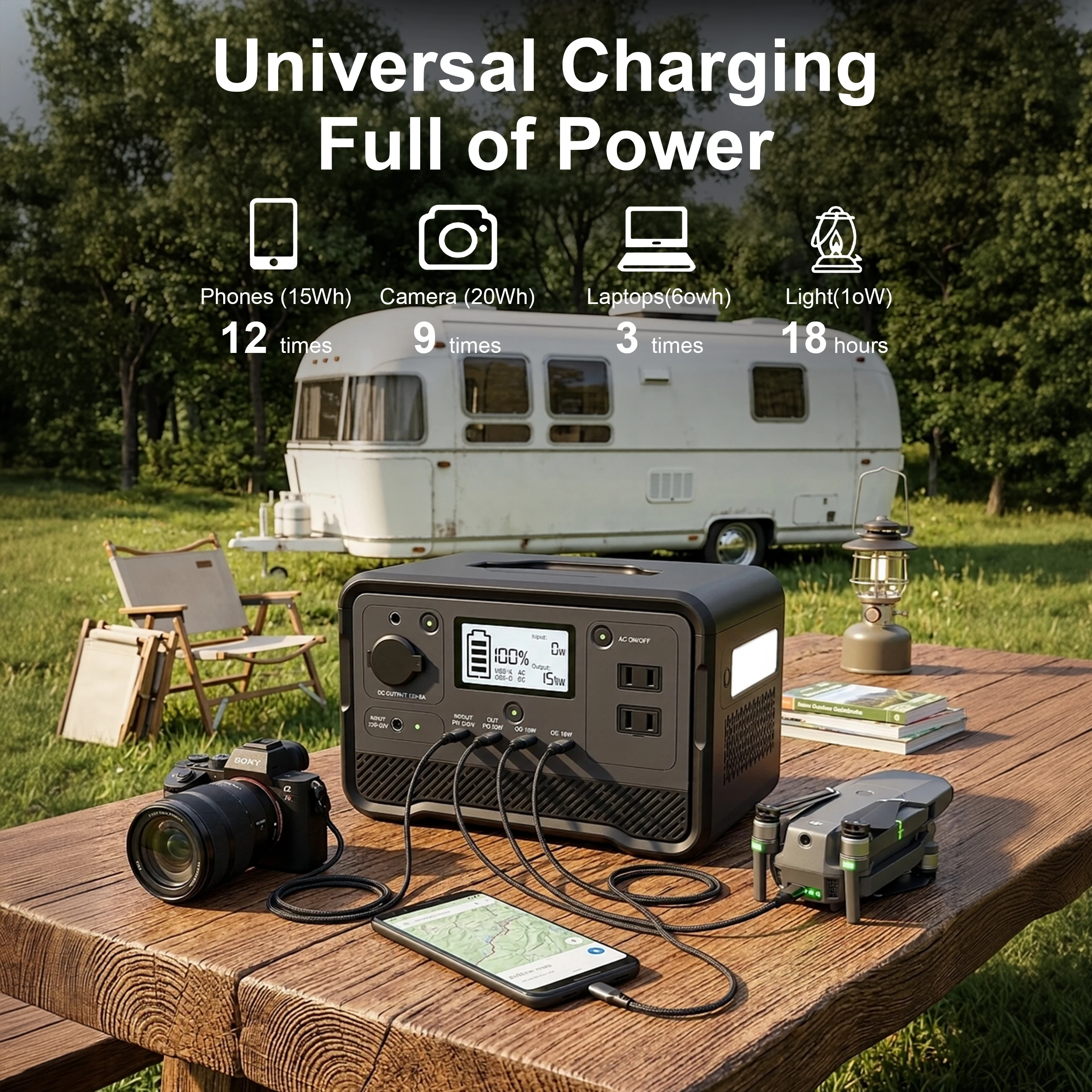 OEM ODM Portable Solar Power Station 700W Pure Sine Wave LiFePO4 Outdoor Solar Generator with Car Power Source