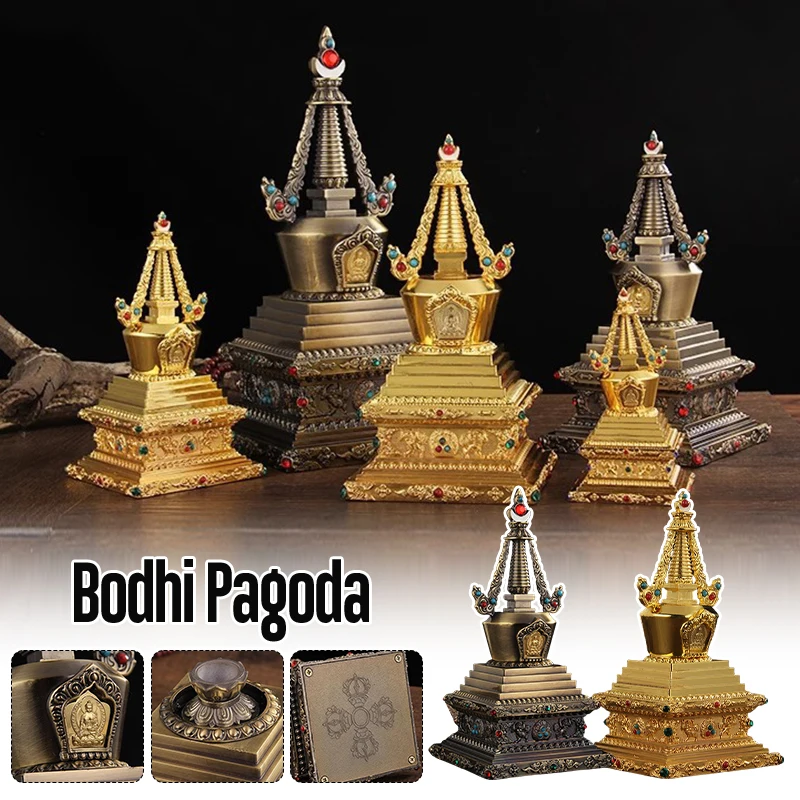 

Alloy Buddha Pagoda Statue Double-Layer Tower piritual Well-being Tibetan Home Decor Buddhist Item Religious Decorative