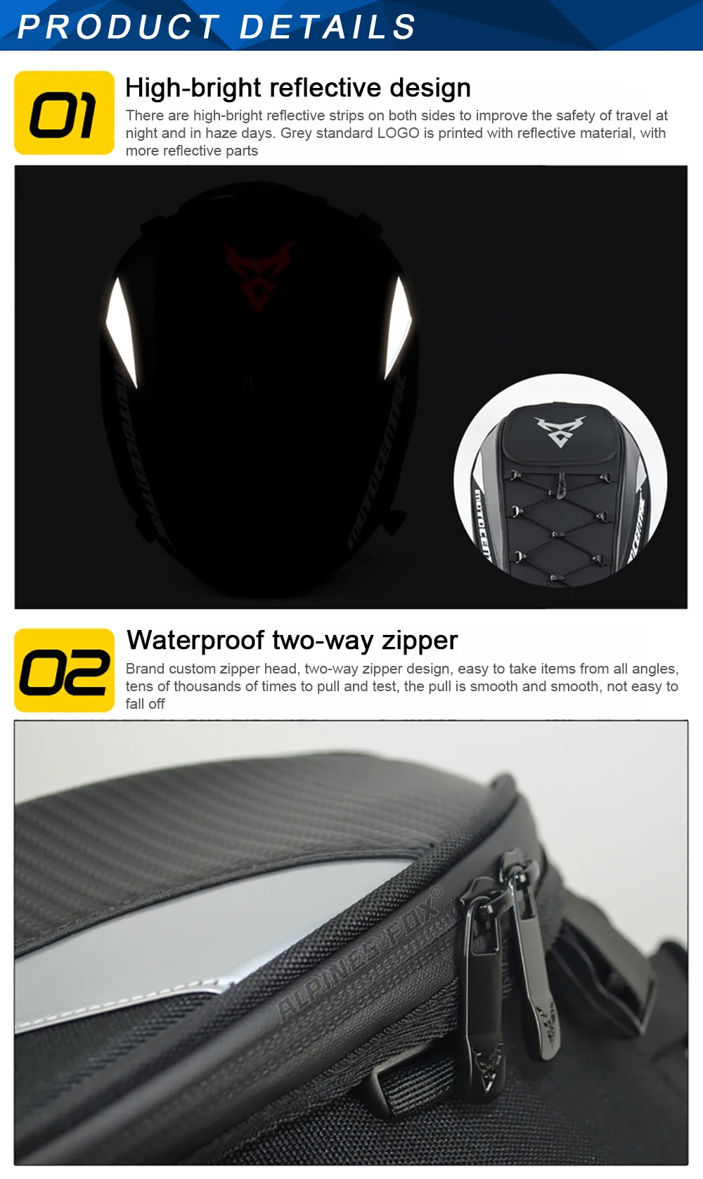 Moto zentrische wasserdichte Motorrad-Heck tasche Multifunktions-Rücksitz tasche Hochleistungs-Motorrad tasche Fahrer-Fallbein-Seiten tasche – Detail 13