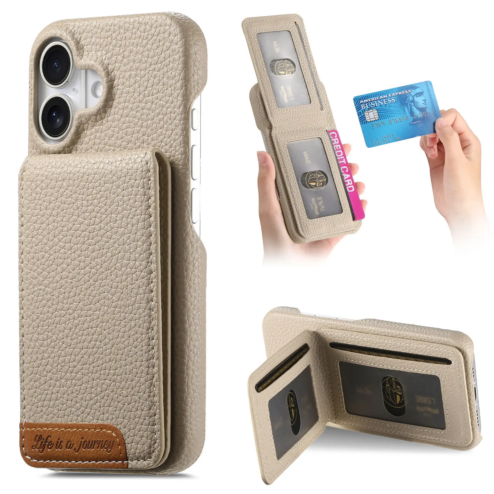 Litchi Pattern Leather Case for IPhone 18 Pro Max 16e 16 Plus 16 15 14 13 12 11 17 Pro Max with Card Pocket Holder Wallet Cover