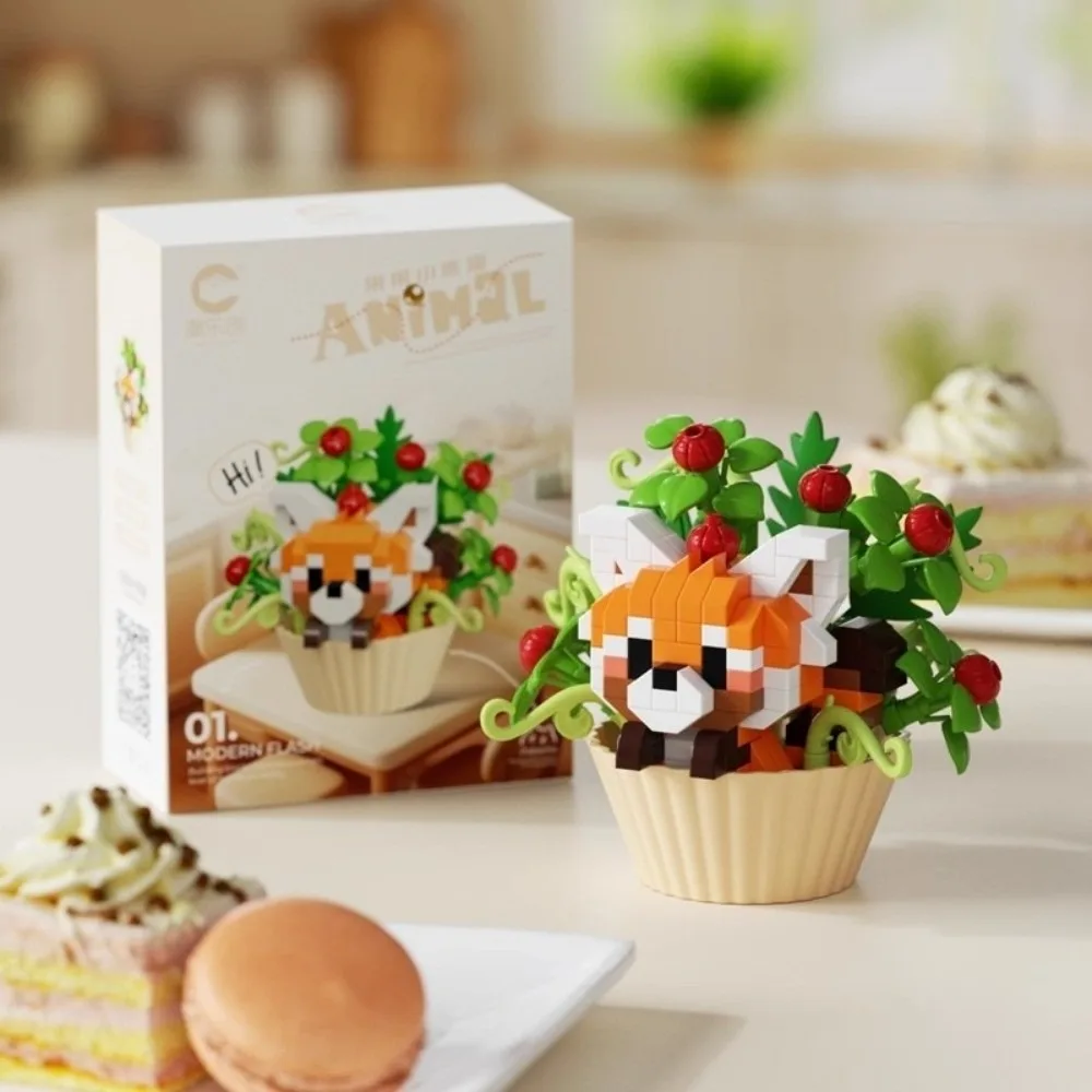 New Dessert Theme Building Blocks Plastic Cartoon Animals Building Bricks Cute Cat Dog Rabbit Desktop Ornaments Gifts