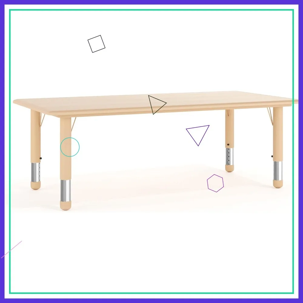 Adjustable Kids Activity Table for Classroom & Home, Plastic Children's Table Seats 6, Natural Finish