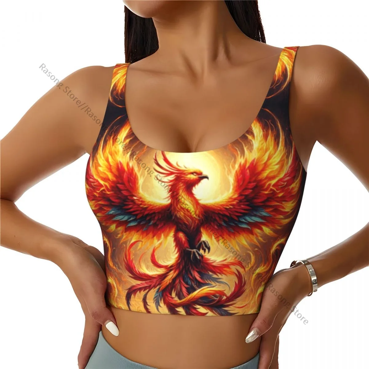 Sports Bra Women Running Yoga Clothes Vest Mythical Phoenix Flying Burning With Fire Birds Gathering Fitness Vest