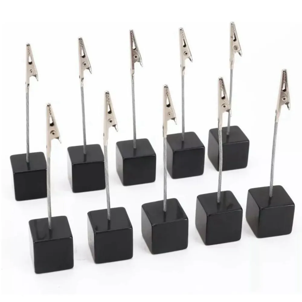 12PCS Versatile Black Card Holder Cube 0.98x4.13in Cube Base Design Memo Clip Holder Stable Base Table Number Stand Office Use