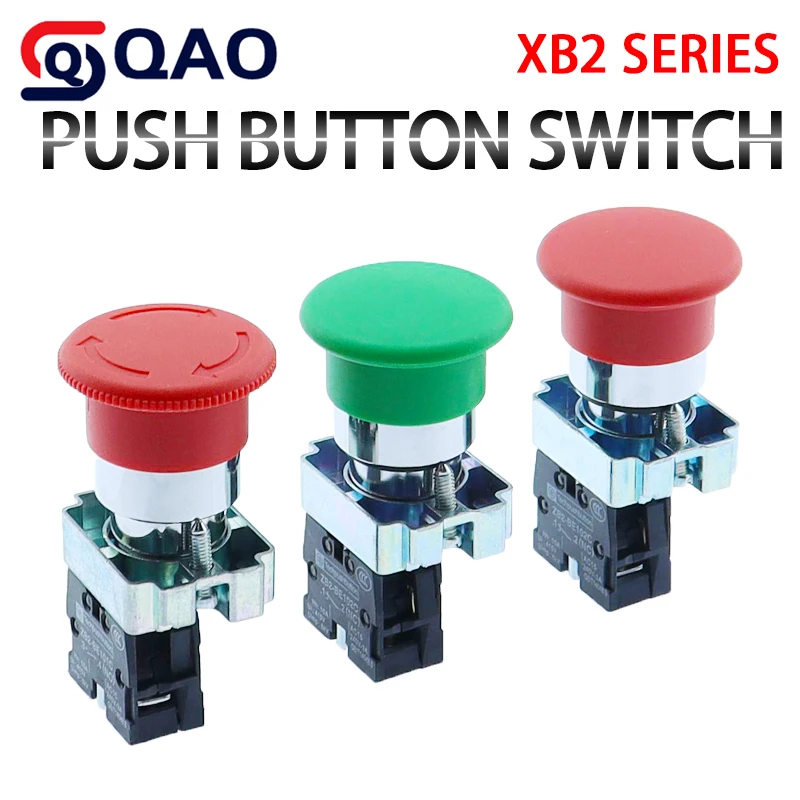 Button switch self reset XB2 small mushroom head emergency stop 22mm knob key start inching power on XB2-BS542 XB2-BA31 XB2-BA42
