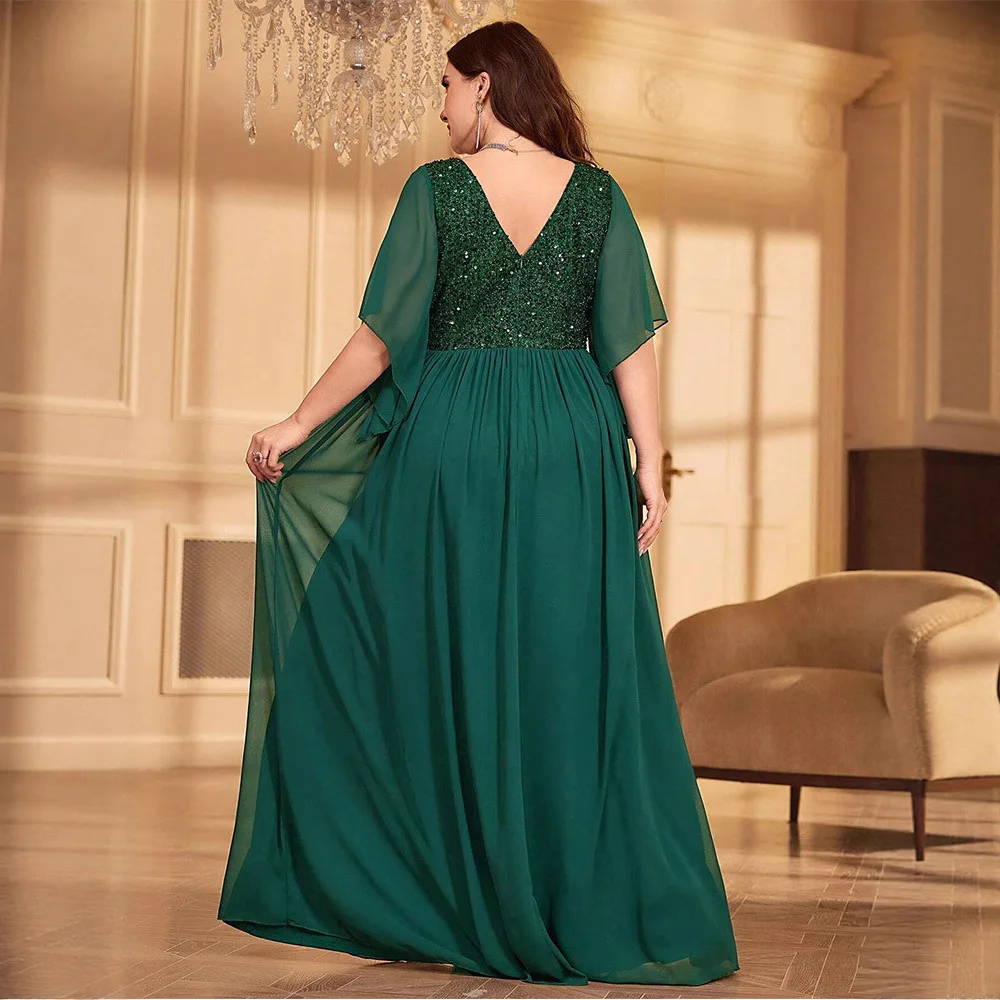 Gaun Pesta Panjang Model Slim Fit Bahan Chiffon Berpayet V-neck Modis Musim Panas 2026 untuk Wanita