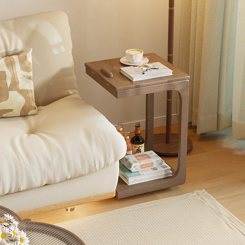 Mobile cart table, solid wood sofa side table, with gurney head table, multi-functional coffee table