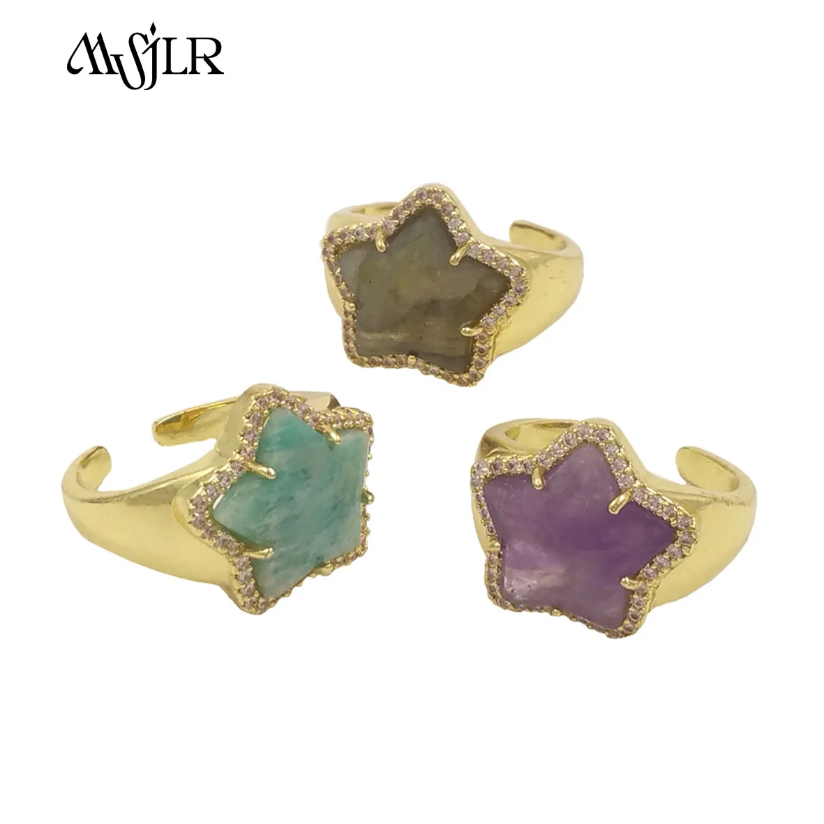 MVR124   Niche-design Unique Gemstone Star Shape Ring With 18k Gold Plated For Women Birthday Gifts